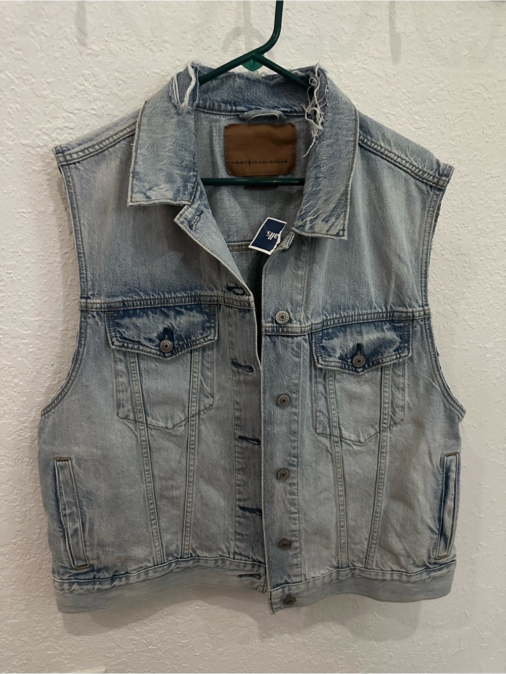 American Eagle Light Blue Distressed Denim Vest